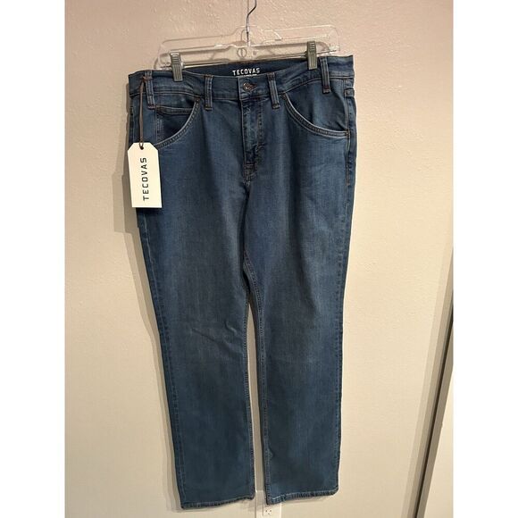 Tecocas Mens Premium Relaxed Jeans Medium Blue Wash Size 33 33x34 - Picture 1 of 6